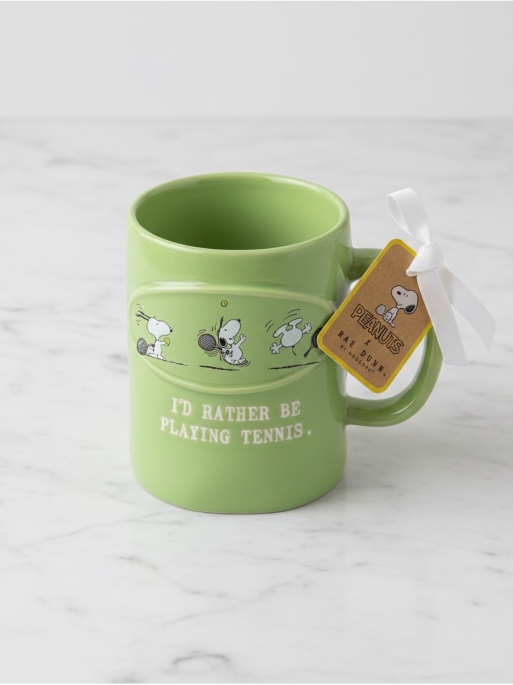 NWT Peanuts x Rae Dunn Green 'I'd Rather Be Playing Tennis' Ceramic Mug